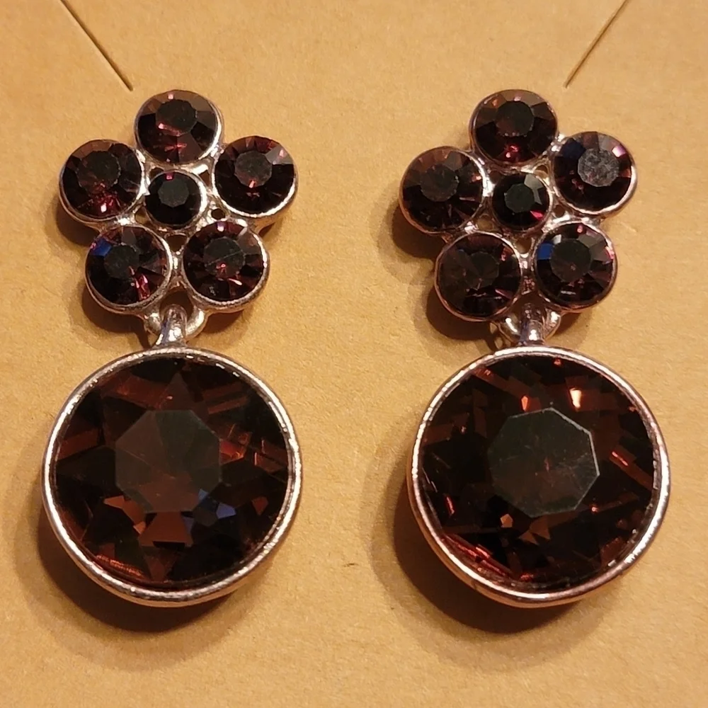 Faux Smokey Topaz Dangle Earrings - Picture 1 of 6